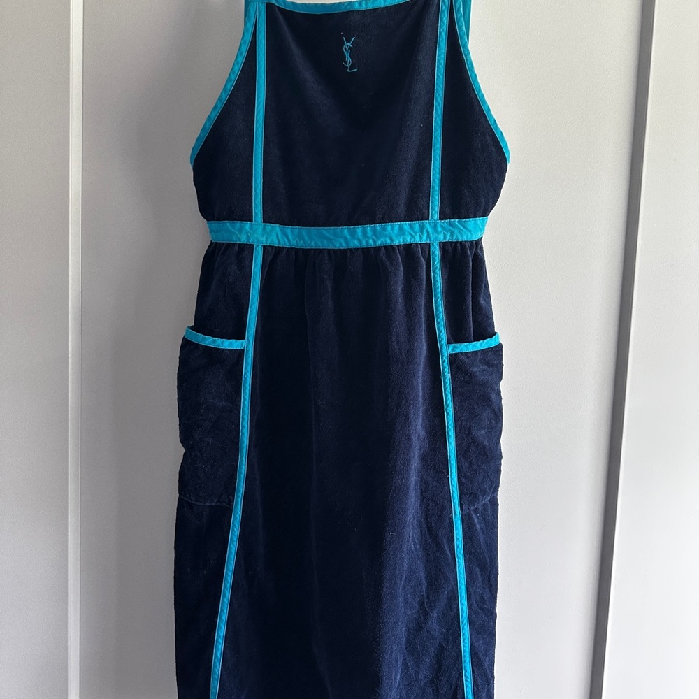 Yves Saint Laurent Tabliers Dark Blue Apron with Bright Blue Accents